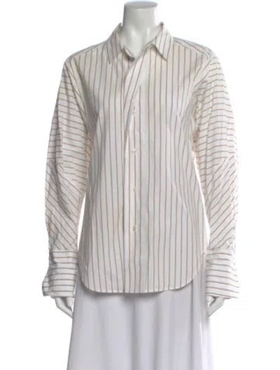 Pre-owned Frame Striped Long Sleeve Button-up Top In White