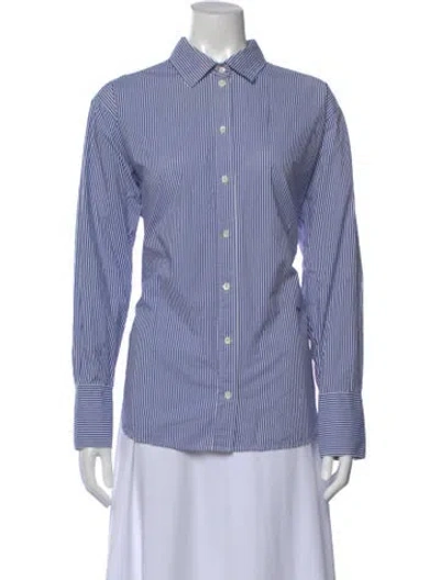 Pre-owned Frame Striped Long Sleeve Button-up Top In White