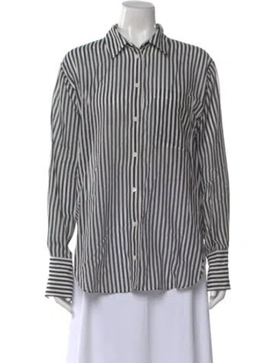Pre-owned Frame Striped Long Sleeve Button-up Top In White