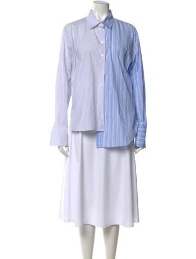 Pre-owned Frame Striped Long Sleeve Button-up Top In White