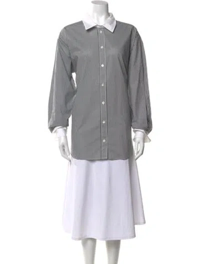 Pre-owned Frame Striped Long Sleeve Button-up Top In White