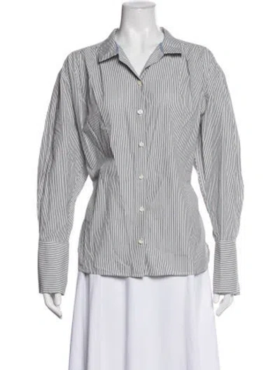 Pre-owned Frame Striped Long Sleeve Button-up Top In White