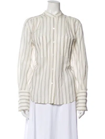 Pre-owned Frame Striped Long Sleeve Button-up Top In White