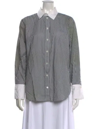 Pre-owned Frame Striped Long Sleeve Button-up Top In White
