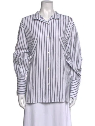 Pre-owned Frame Striped Long Sleeve Button-up Top In White