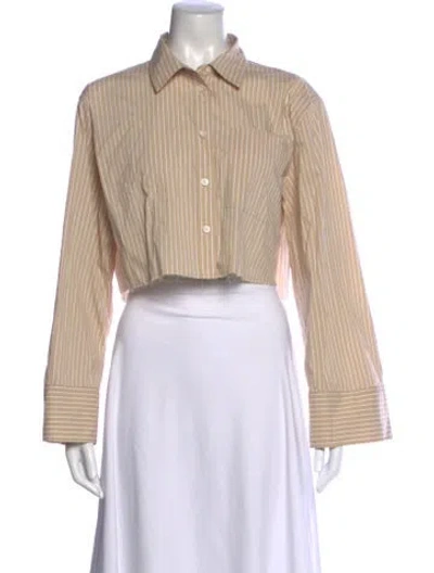 Pre-owned Frame Striped Long Sleeve Crop Top In Neutral