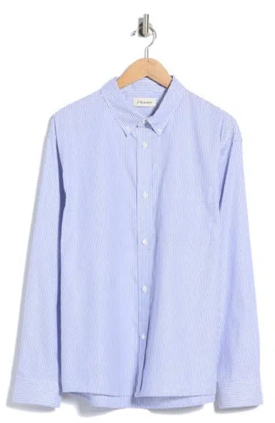 Frame Striped Long Sleeve Oxford Button Down Shirt In Blue