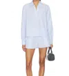 Frame Striped Long Sleeve Pullover Top In Venice Blue Multi In Blue
