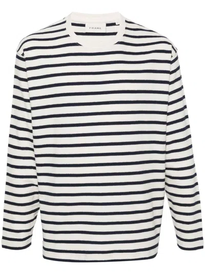 Frame Men's Relaxed Striped Long-sleeve T-shirt In Dark Navy Stripe