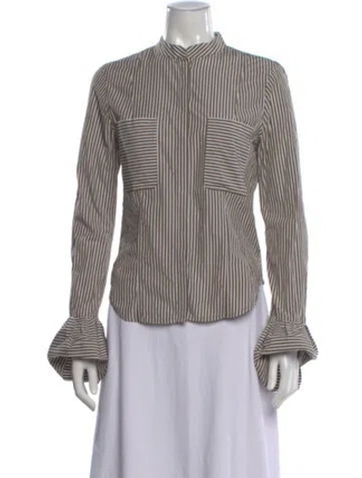Pre-owned Frame Striped Long Sleeve Top In Green