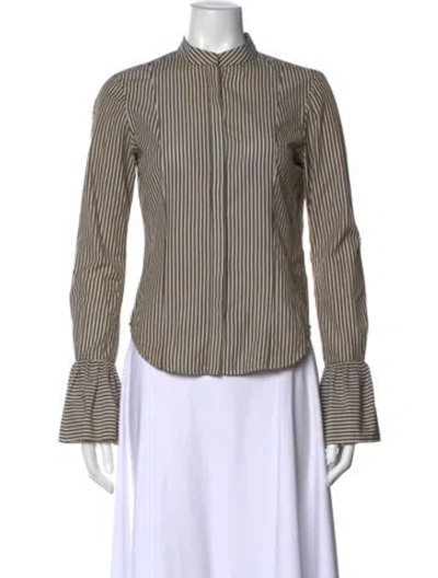 Pre-owned Frame Striped Long Sleeve Top In Green