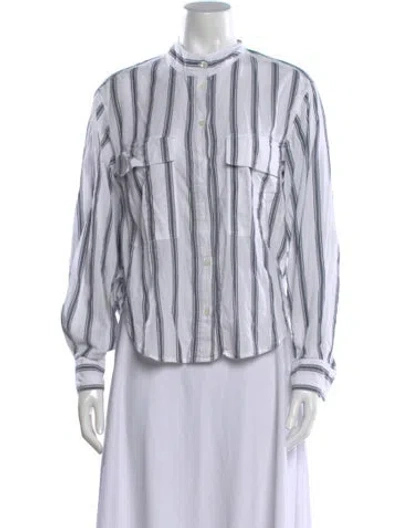 Pre-owned Frame Striped Long Sleeve Top In White