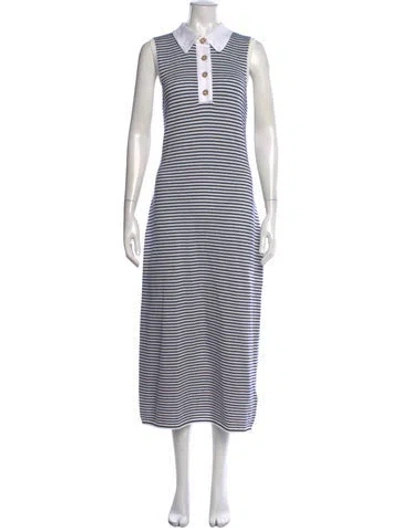 Pre-owned Frame Striped Midi Length Dress W/ Tags In White