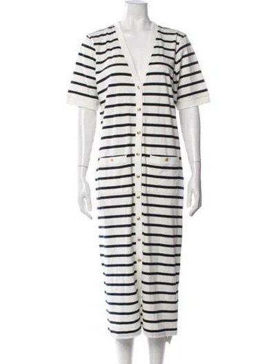 Pre-owned Frame Striped Midi Length Dress W/ Tags In White