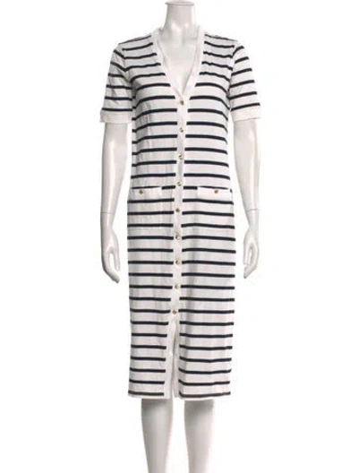 Pre-owned Frame Striped Midi Length Dress In White