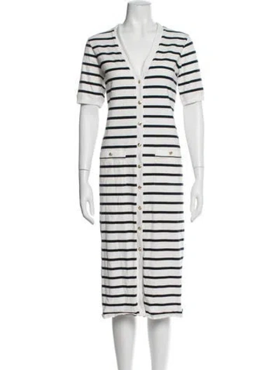 Pre-owned Frame Striped Midi Length Dress In White