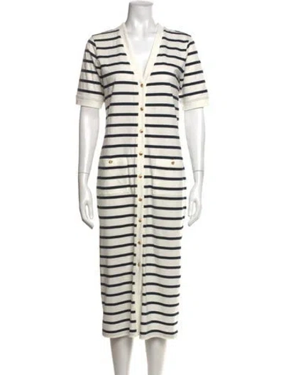 Pre-owned Frame Striped Midi Length Dress In White
