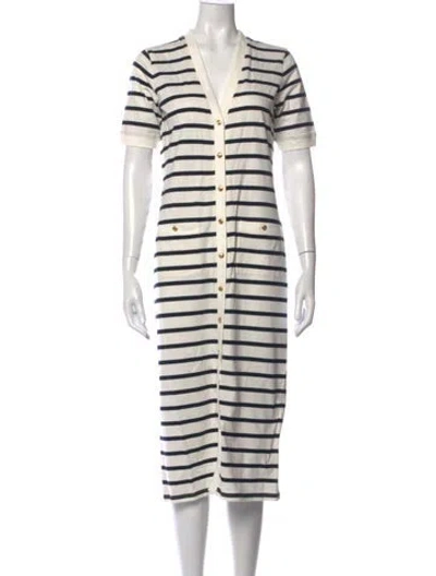 Pre-owned Frame Striped Midi Length Dress In White
