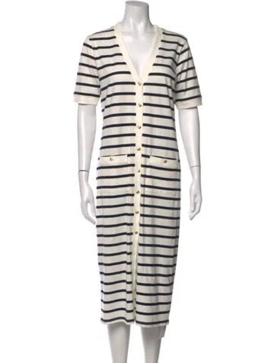 Pre-owned Frame Striped Midi Length Dress In White