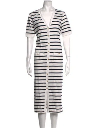 Pre-owned Frame Striped Midi Length Dress In White