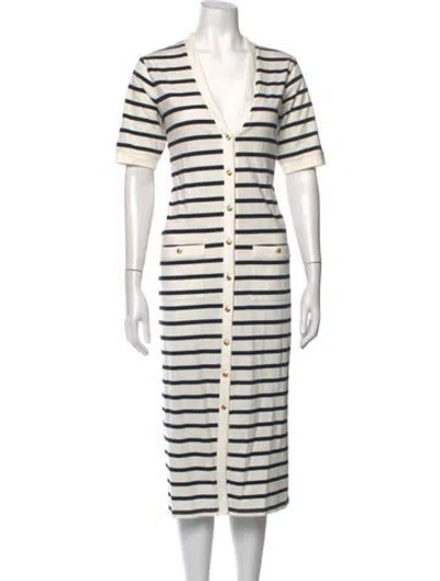 Pre-owned Frame Striped Midi Length Dress In White