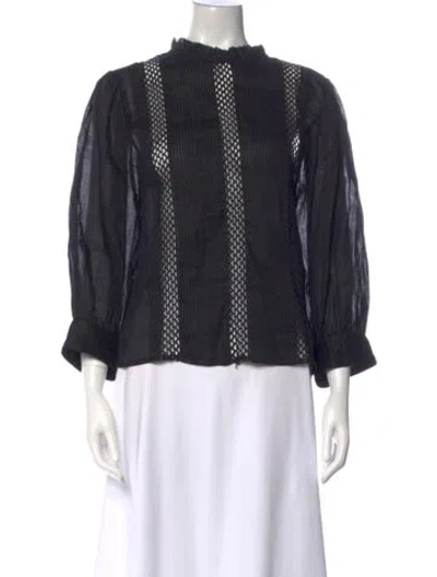 Pre-owned Frame Striped Mock Neck Blouse In Black