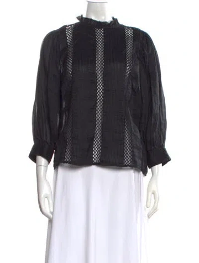 Pre-owned Frame Striped Mock Neck Blouse In Black