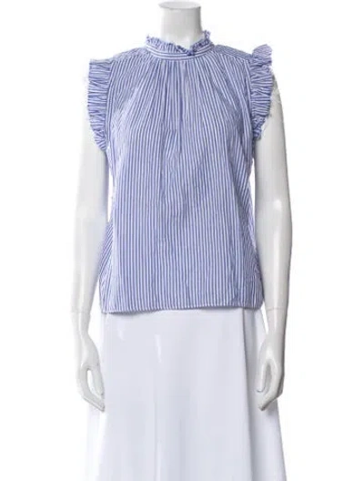 Pre-owned Frame Striped Mock Neck Blouse In Blue
