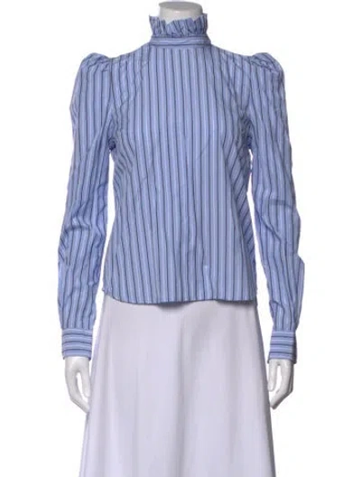 Pre-owned Frame Striped Mock Neck Blouse In Blue