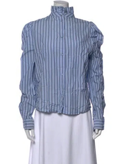 Pre-owned Frame Striped Mock Neck Blouse In Blue