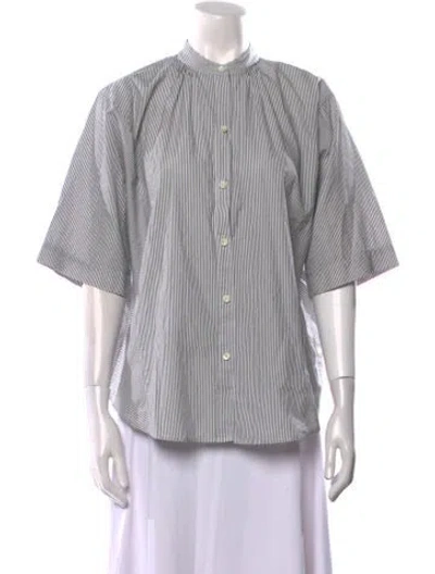 Pre-owned Frame Striped Mock Neck Button-up Top In Gray