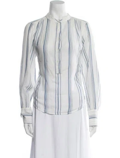 Pre-owned Frame Striped Mock Neck Button-up Top In Multi