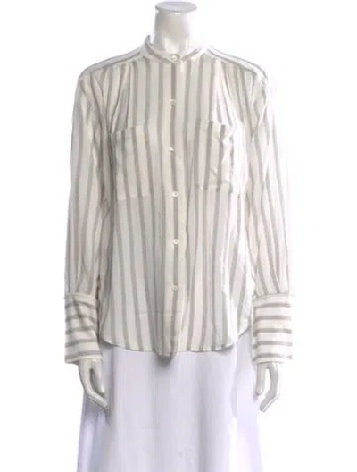Pre-owned Frame Striped Mock Neck Button-up Top In Neutral
