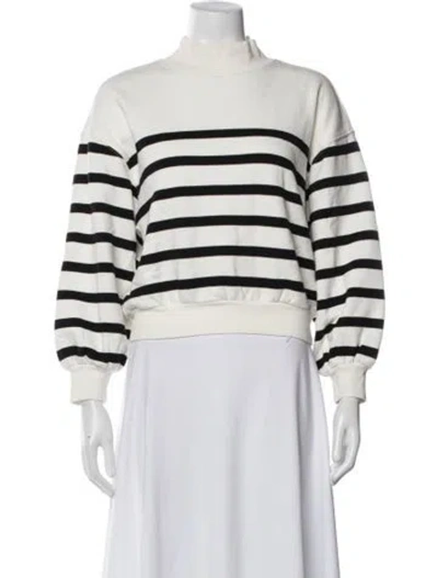 Pre-owned Frame Striped Mock Neck Sweatshirt In White