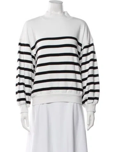 Pre-owned Frame Striped Mock Neck Sweatshirt In White