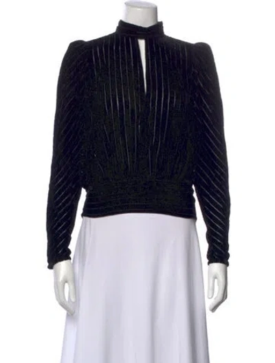 Pre-owned Frame Striped Mock Neck Top In Black