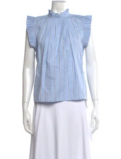 Pre-owned Frame Striped Mock Neck Top In Blue