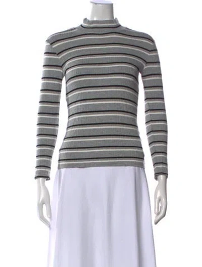 Pre-owned Frame Striped Mock Neck Top In Gray