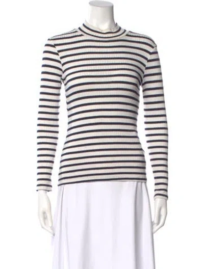 Pre-owned Frame Striped Mock Neck Top In Neutral
