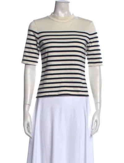 Pre-owned Frame Striped Mock Neck T-shirt In White