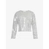 FRAME FRAME WOMEN'S NAVY MULTI STRIPED SEQUIN ORGANIC-COTTON T-SHIRT