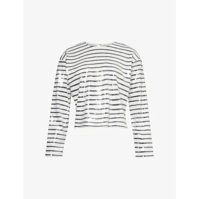 Frame Womens Navy Multi Striped Sequin Organic-cotton T-shirt