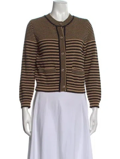Pre-owned Frame Striped Open Front Sweater In Black