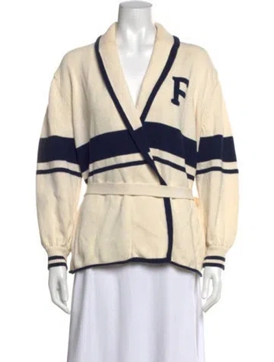 Pre-owned Frame Striped Open Front Sweater In Neutrals