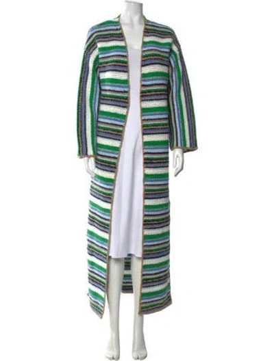 Pre-owned Frame Striped Open Front Sweater W/ Tags In Blue/green