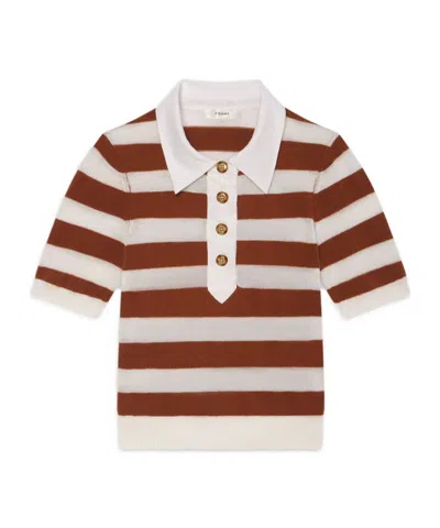 Frame Womens Chestnut Multi The Bold Striped Cashmere And Cotton Polo Shirt Xs In Brown