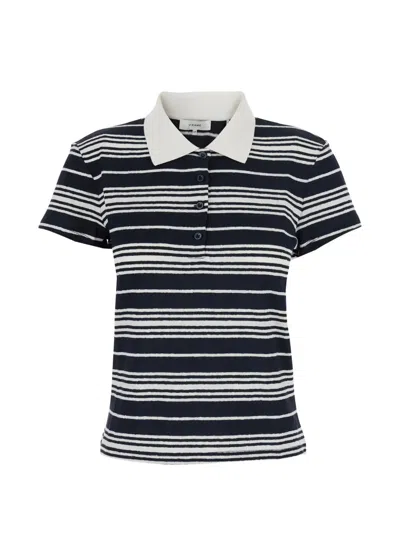 Frame Striped Polo Top In Black