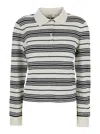 Frame Black And White Long-sleeved Polo Shirt With Striped Motif In Fabric Woman In White