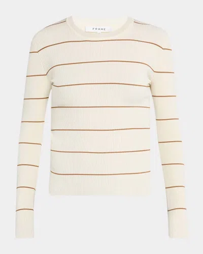 Frame Striped Rib Crewneck Top In Camel In Brown