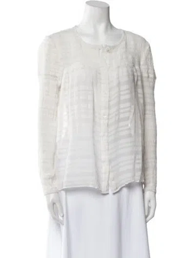 Pre-owned Frame Striped Scoop Neck Button-up Top In White